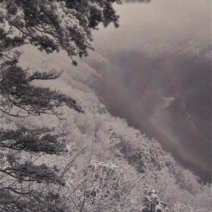 Cover of *Seasons in the Ravine, 2017* by PJ Laska, depicting a snowy landscape with trees and a misty valley.