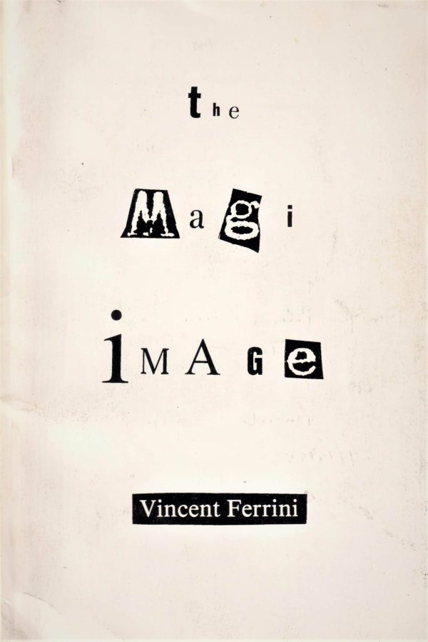 Cover of "The Magi Image," a 1995 work by Vincent Ferrini, showcasing a collage-style title with mismatched letters.