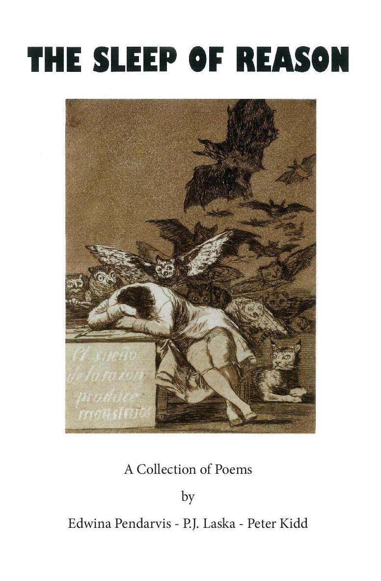 Cover of "The Sleep of Reason," featuring a person slumped over a desk surrounded by owls and bats. Authors: Edwina Pendarvis, P.J. Laska, Peter Kidd.