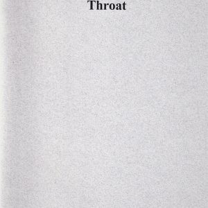 A book cover with a gray background displaying the title "Throat, poems by S. Stephanie, 2001" in black text.